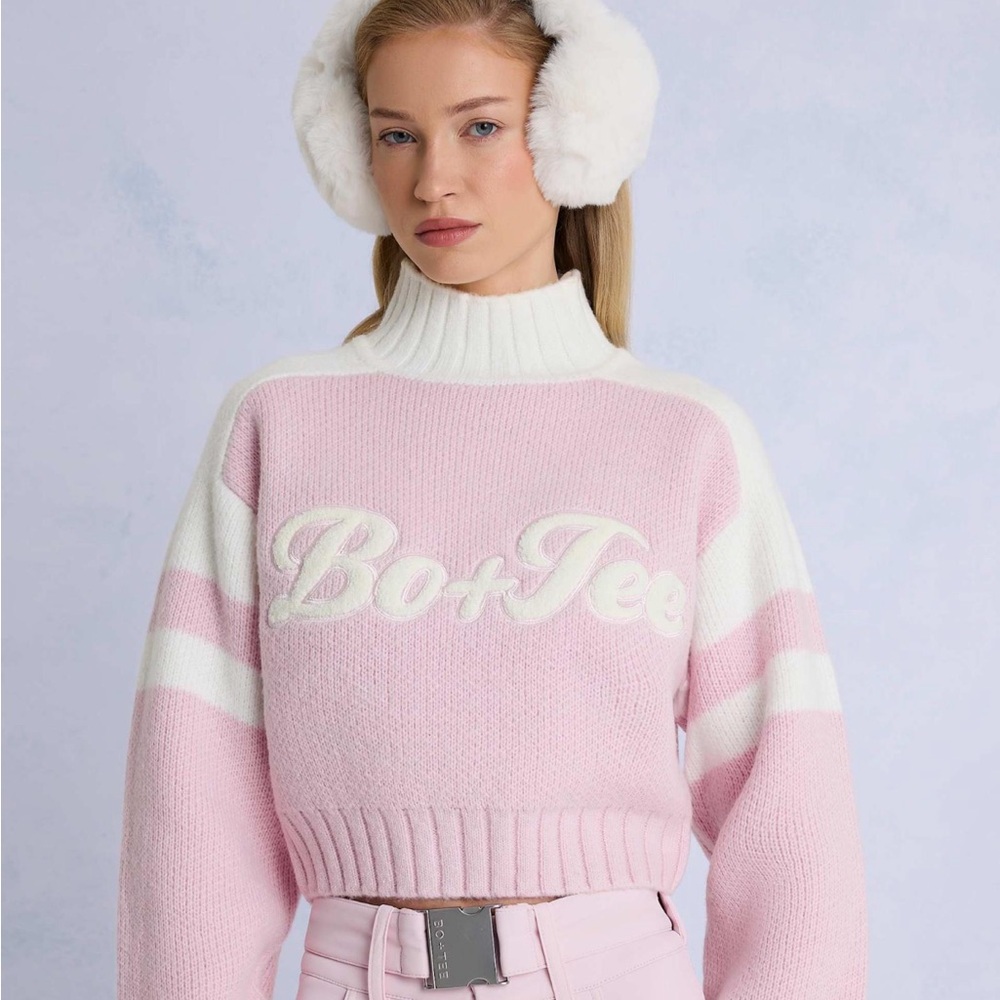 Bo and Tee cropped sweater pink knit logo